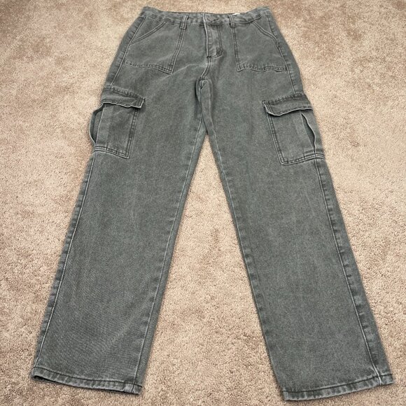 Cargo Pants Womens L Green High Rise Stretch Baggy Outdoor Utility Wide Leg - Picture 2 of 7